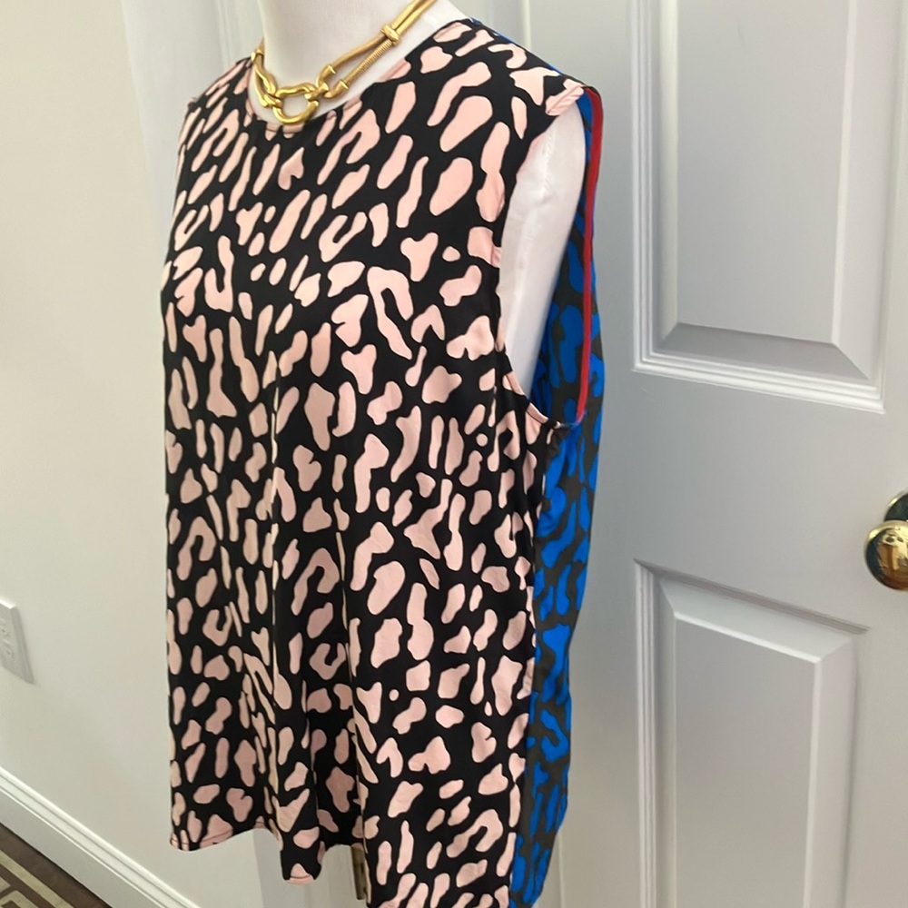 Diane Von Furstenberg Pink and Black Blue Silk Blouse Sz L